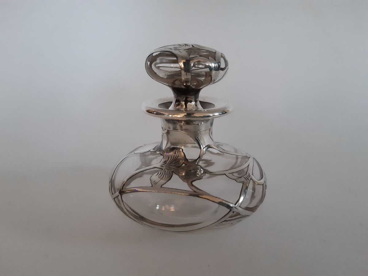 Victorian Perfume Bottle With Silver Overlay